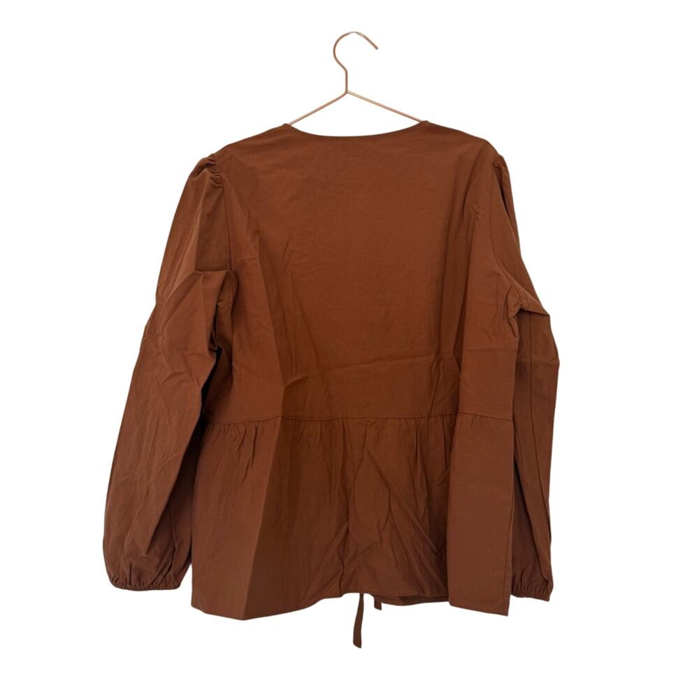 Pretty garden Rust Brown Peasant Blouse with Front Ties - Picture 4 of 6